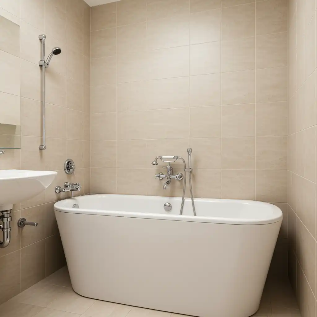spotless modern bathroom showcasing gleaming fixtures and pristine finishes after emergency plumbing repair