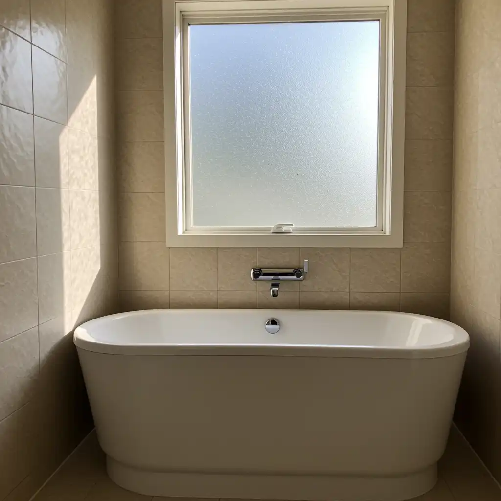 modern bathroom with clean bathtub and chrome fixtures showcasing expert plumbing repair services