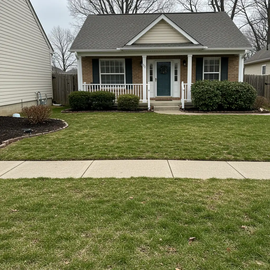 Beautiful front yard after trenchless sewer repair with undisturbed grass and clean walkway